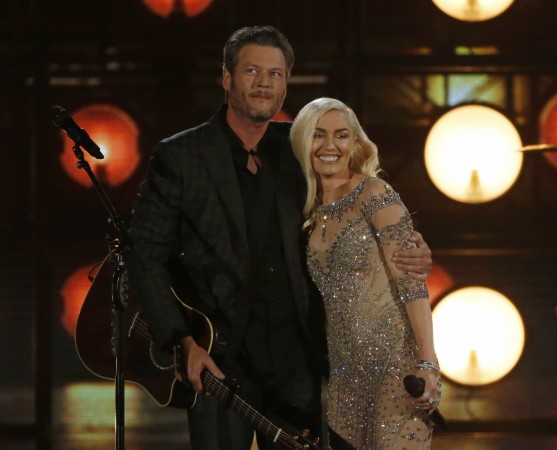 Pictured: Blake Shelton and Gwen Stefani embrace after performing Gwen Stefani
