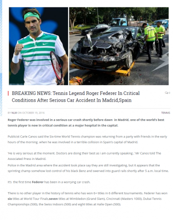 Roger Federer accident news is fake Roger Federer fake news