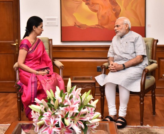 Southern actress Gautami meets Prime Minister Narendra Modi; seeks guidance for Life Again. Pictured: Gautami with Prime Minister Narendra Modi Gautami with Prime Minister Narendra Modi