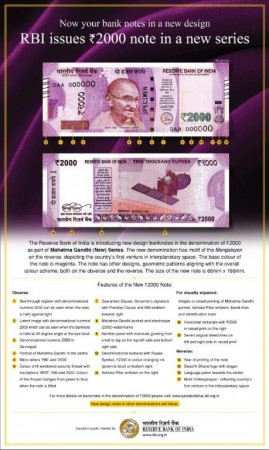 RBI graphic details the features of the new Rs 2,000 currency note. Rs 2,000 note