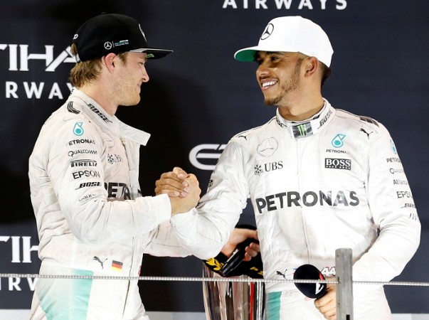 Lewis Hamilton congratulates Nico Rosberg on winning the Formula One title, November 27, 2016 Nico Rosberg Lewis Hamilton