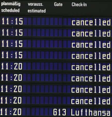 A flight information board showing cancelled flights during a pilots strike of German airline Lufthansa at Munich airport, Germany, November 23, 2016. Lufthansa pilots strike