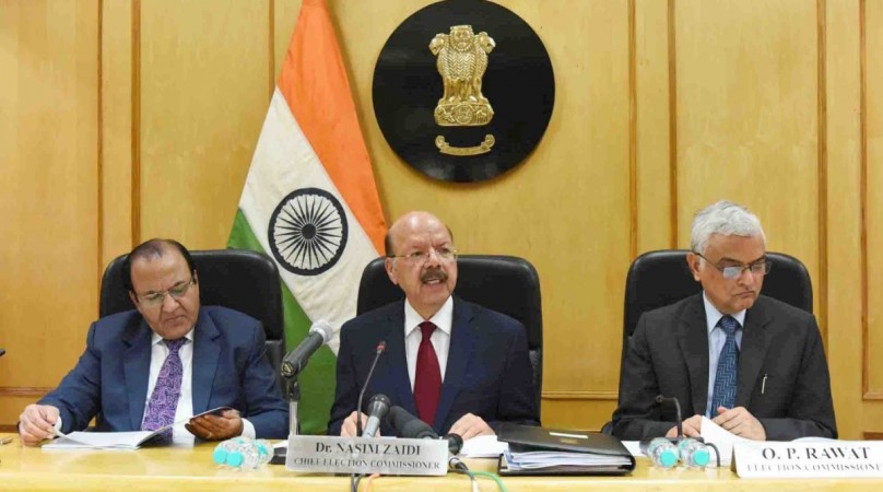 Chief Election Commissioner Nasim Zaidi (centre) and other EC officials at a press meet to announce dates of election in five states, in New Delhi on Jan 4, 2017. 7th pay commission, pay commission news, elections to five states, up assembly elections 2017, modi govt, budget 2017