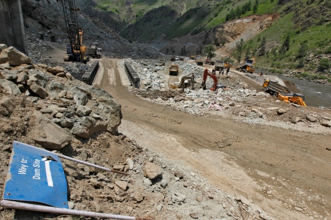 Work is being done at the dam site of Kishanganga power project in Gurez, 160 km (99 miles) north of Srinagar June 21, 2012. india pak relations, jammu and kashmir, j&k, kishanganga hydro project, hydro projects in kashmir, rivers flowing through kashmir