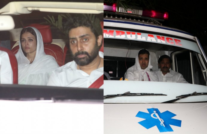 Aishwarya Rai Bachchan, Abhishek Bachchan and her brother Aditya Rai at father Krishnaraj Rai's funeral Aishwarya Rai bachchan