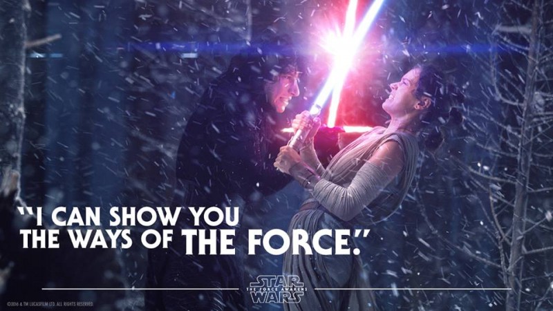 Kylo Ren and Rey in Star Wars The Force Awakens. Star Wars