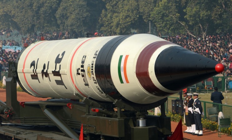 India's Agni 5 Missile is displayed during the final full dress rehearsal for the Indian Republic Day parade in New Delhi on January 23, 2013. Agni 5 Missile