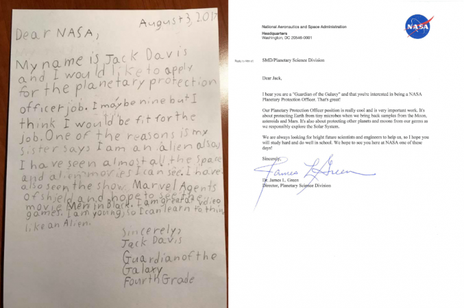 Letter of the fourth grader & the reply from Director of Planetary Science Division Letter of the fourth grader & the reply from Director of Planetary Science Division