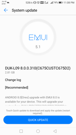 Honor 8 Pro EMUI 8.0 Android Oreo update sceenshot Honor 8 Pro Oreo update