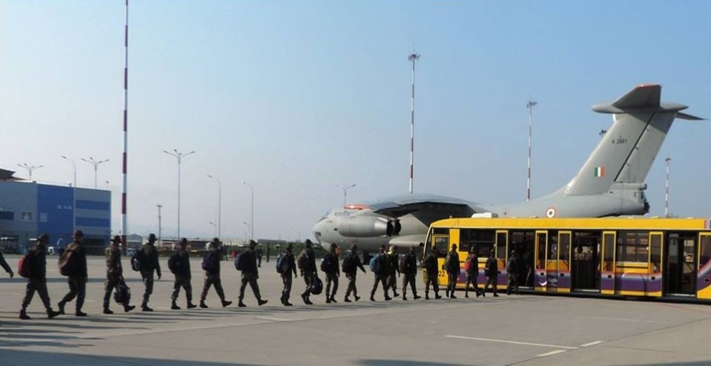 Indian line up after arriving at Vladivostok on 22 September for joint military exercises with Russia. Indra 2016
