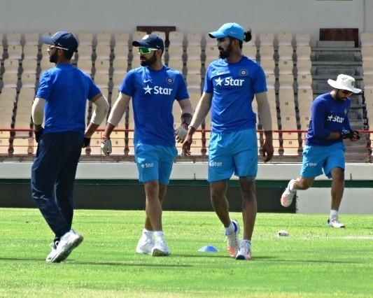 Ajinkya Rahane, Virat Kohli and KL Rahul during a training session Aug.7, 2016 Virat Kohli India Rahul Rahane