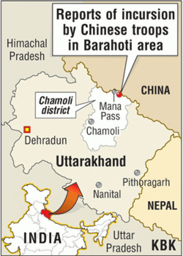 Map of Uttarakhand (Reports of incursion by Chinese troops 
