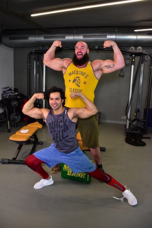 Varun Dhawan Flexes His Muscles With WWE Superstar Braun Strowman