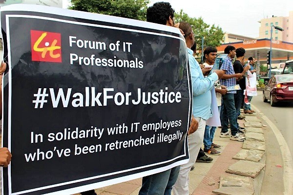 Protest against mass IT layoffs in Hyderabad