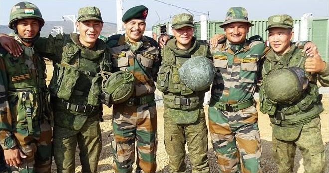 Indian and Russian soldiers familiarise themselves ahead of the joint military exercises, Indra 2016. Indra 2016