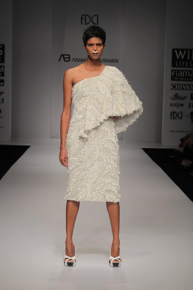 A model walks the ramp during the fourth day of the ongoing Wills Lifestyle India Fashion Week -2012 in New Delhi. Day 4 WIFW