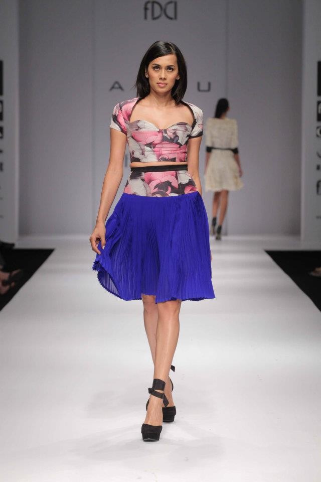 A model walks the ramp during the fourth day of the ongoing Wills Lifestyle India Fashion Week -2012 in New Delhi. Day 4 WIFW