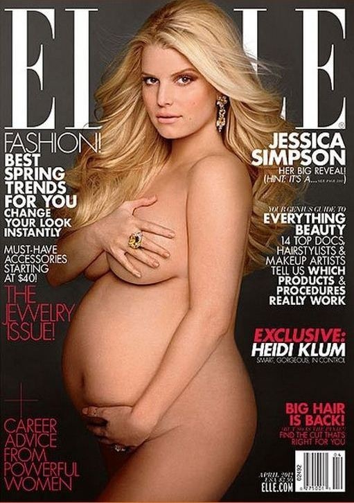 After posing nude on the cover of Elle Magazine, Simpson has been censored. A shopper took a picture of the magazine with a piece of cardboard covering Simpson's breast and belly. After posing nude on the cover of Elle Magazine, Simpson has been censored. A shopper took a picture of the magazine with a piece of cardboard covering Simpson's breast and belly.