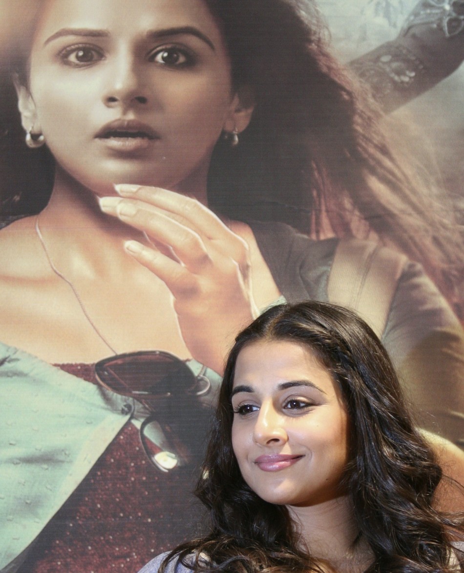 Bollywood actress Vidya Balan pauses as she listens to a reporter's question during a news conference to promote her new film Vidya Balan’s Journey to Stardom