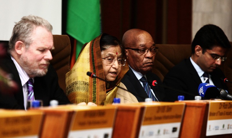 The President, Pratibha Devisingh Patil addressing the India - South Africa Business Forum Meet, in Pretoria on May 03, 2012. The President of South Africa, Jacob Zuma and the Minister of State for Communications and Information Technology, Sachin Pilot are also seen. The Week That Was (PHOTOS)