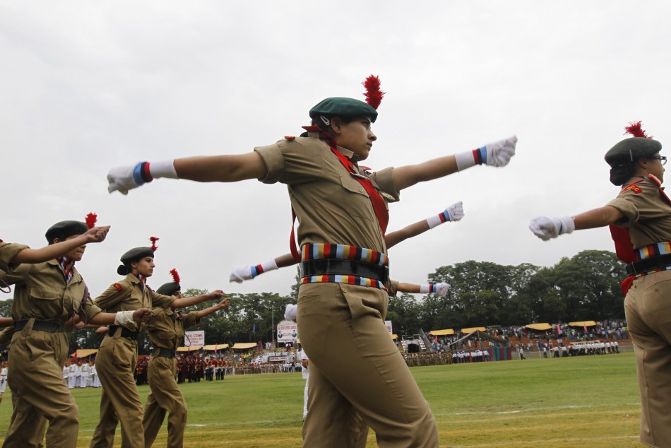 Female National Cadet Corps members march during India's Independence Day celebrations in Srinagar Independence Day
