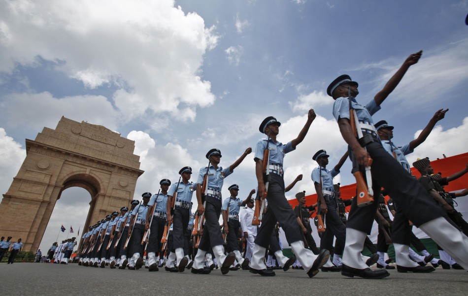 Soldiers march at India Gate war memorial during Independence Day celebrations in New Delhi Independence Day
