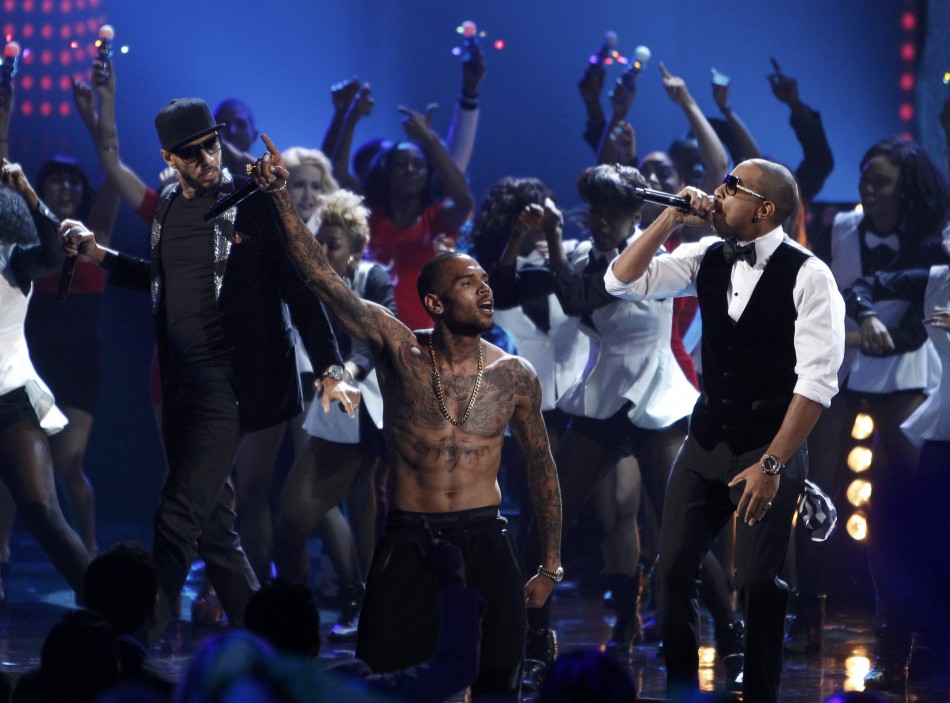 Swizz Beatz, Chris Brown and Ludacris perform at the 40th American Music Awards in Los Angeles Swizz Beatz, Chris Brown, Ludacris