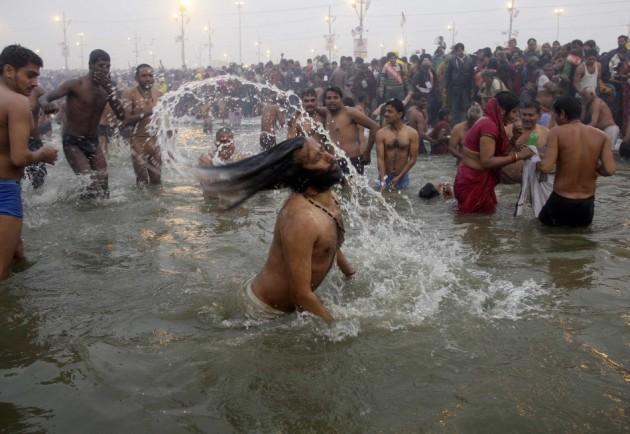 Hindu devotees take dip during first Kumbh Mela