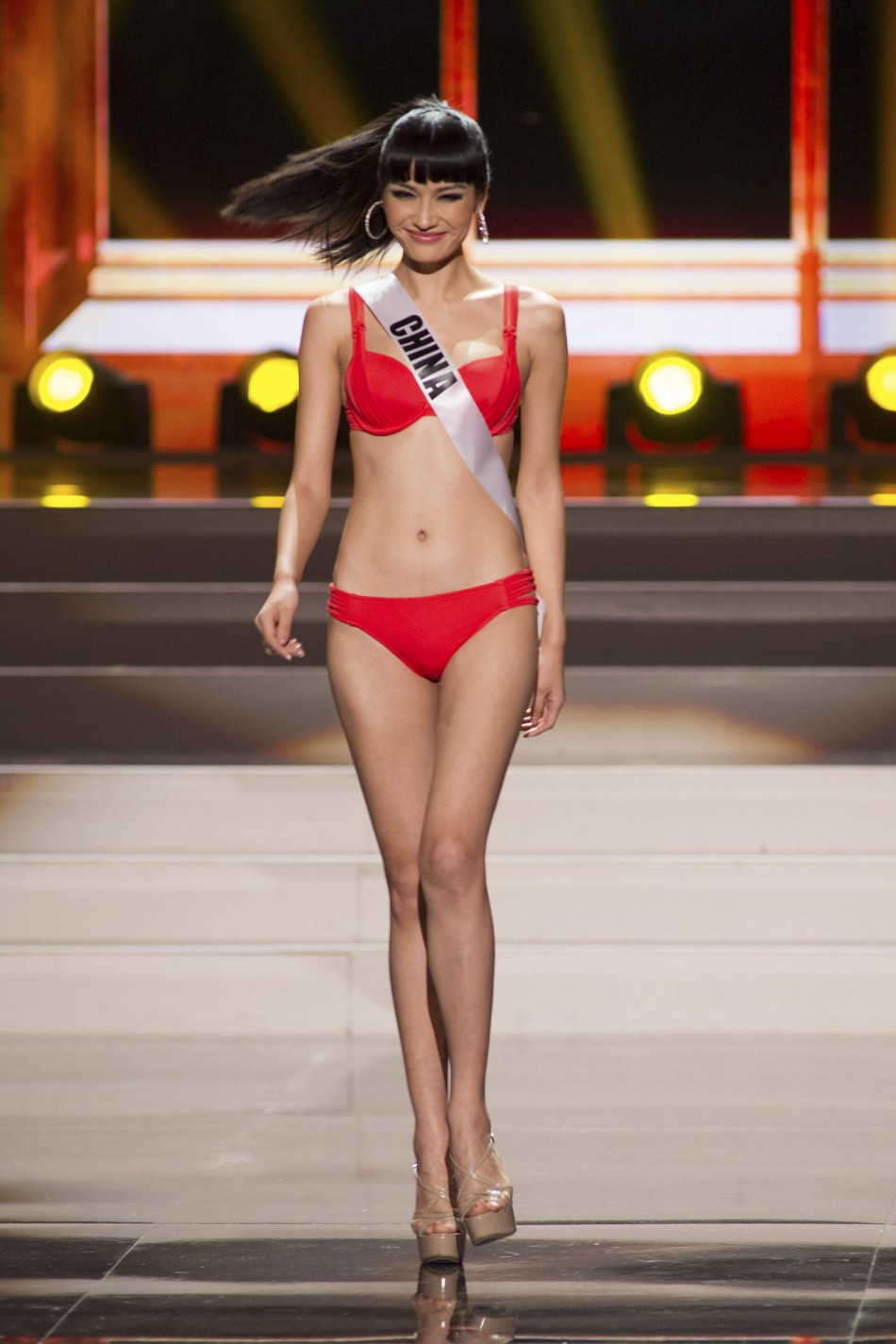 Jin Ye, Miss China 2013, competes in the swimsuit competition during the preliminary competition Miss Universe 2013
