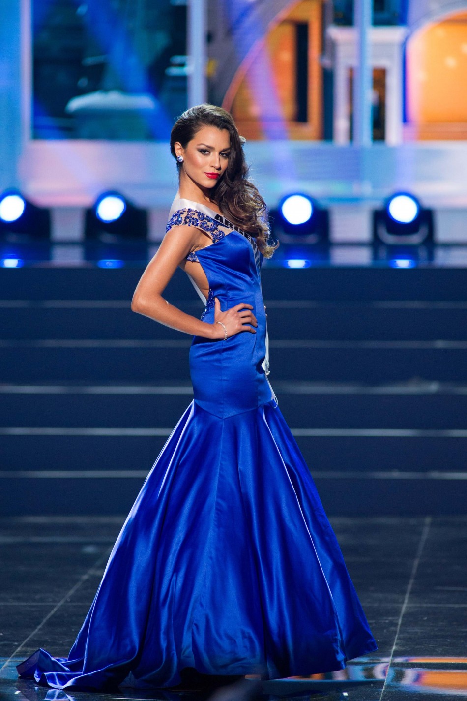 Brenda Gonzalez, Miss Argentina 2013, competes in her evening gown during the preliminary competition Miss Universe 2013
