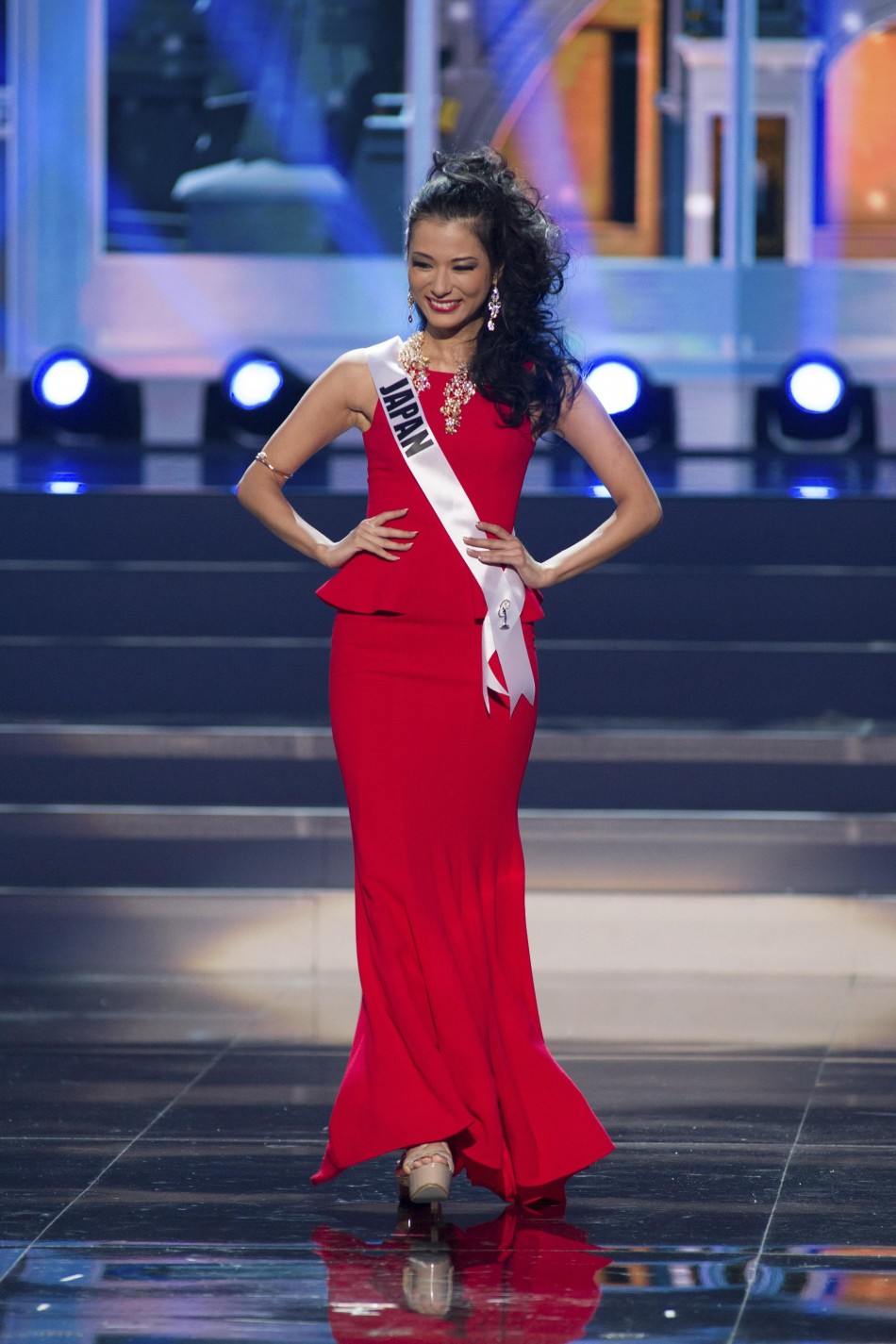 Yukimi Matsuo, Miss Japan 2013, competes in her evening gown during the preliminary competition Miss Universe 2013