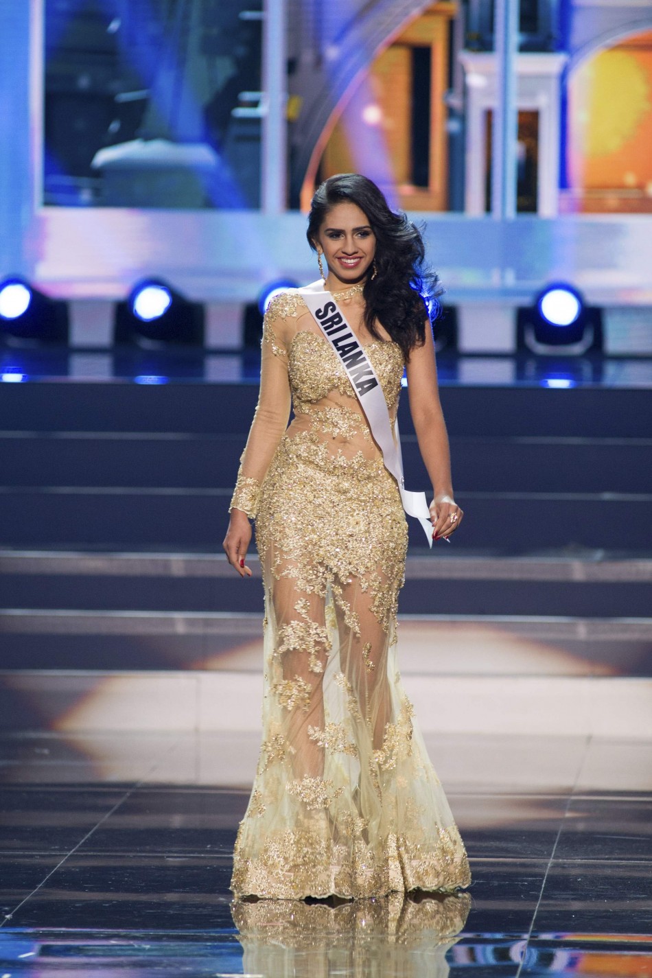 Amanda Ratnayake, Miss Sri Lanka 2013, competes in her evening gown during the preliminary competition Miss Universe 2013