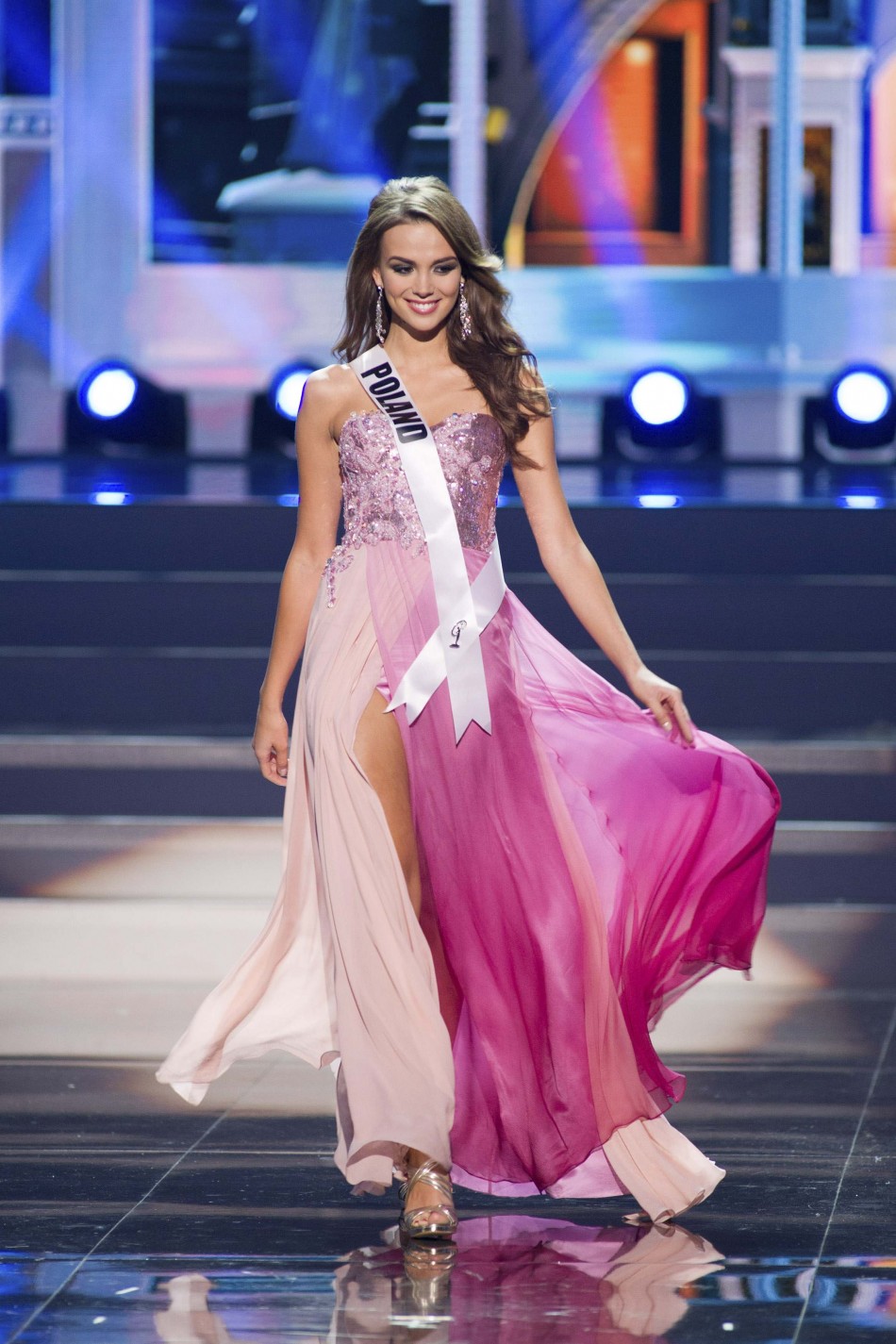 Paulina Krupinska, Miss Poland 2013, competes in her evening gown during the preliminary competition Miss Universe 2013