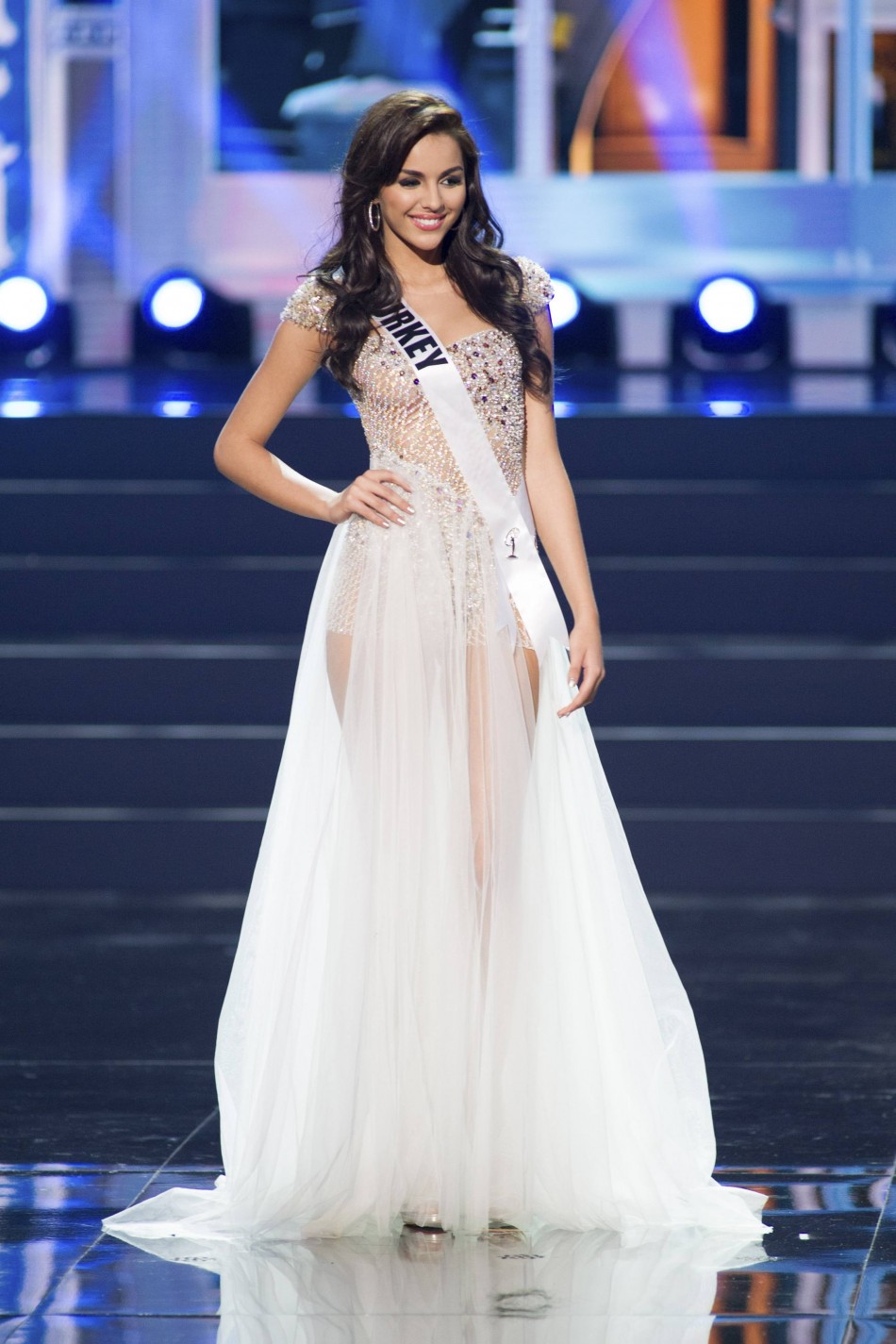 Berrin Keklikler, Miss Turkey 2013, competes in her evening gown during the preliminary competition Miss Universe 2013