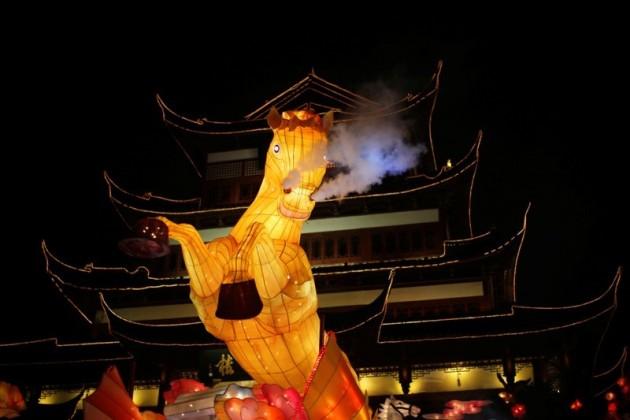 A giant lantern depicting a horse is seen among Chinese New Year decorations at Yuyuan Garden, in downtown Shanghai, January 25, 2014. REUTERS/Carlos Barria Chinese New Year 2014