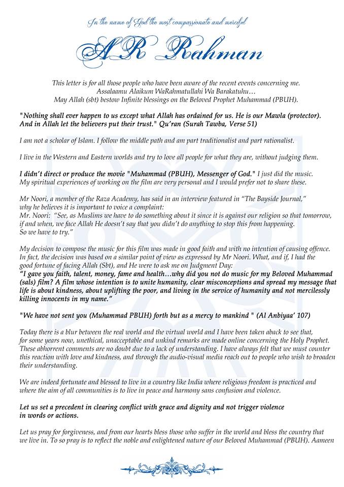 AR Rahman responds to Blasphemy controversy