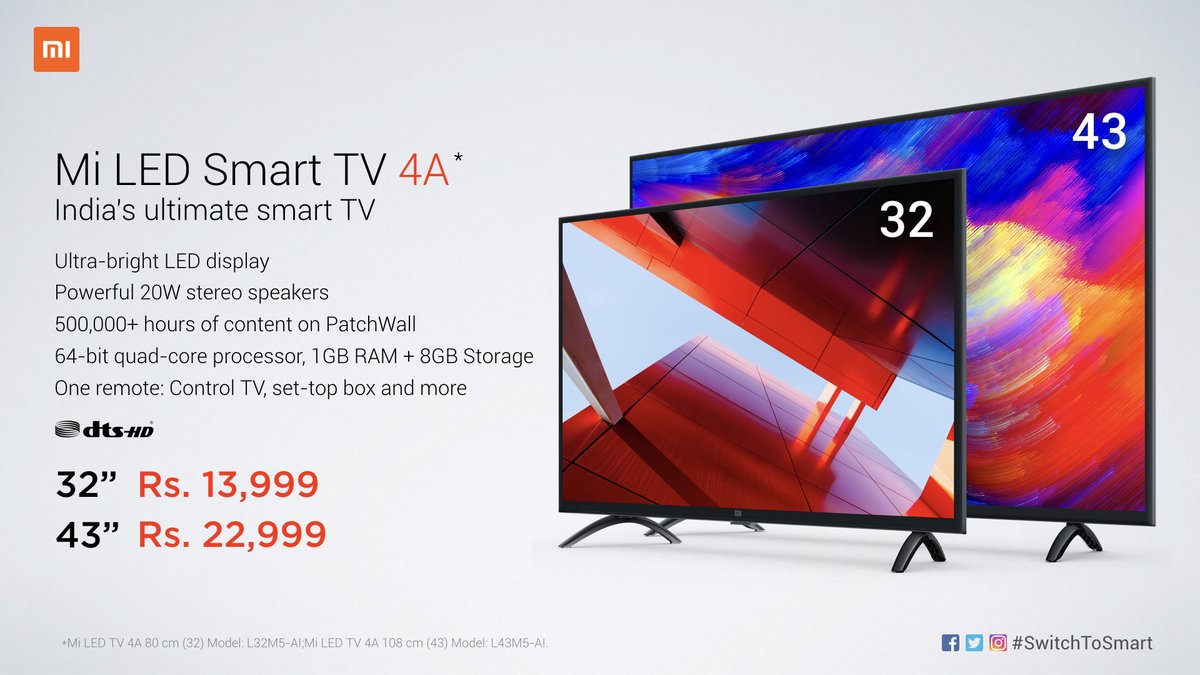Xiaomi Mi Tv 4a Series Launched In India 32 Inch Vs 43