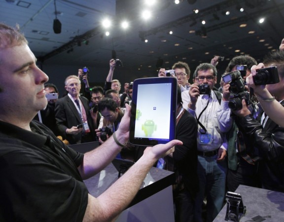 An Android tablet is displayed at the Intel Developers Forum in San Francisco