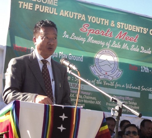 D D Thaisii addressing the public at a function Education Minister D D Thaisii