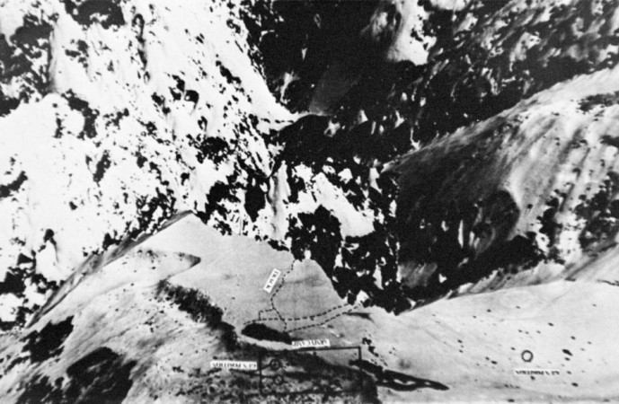 A PHOTOGRAPH ISSUED BY INDIAN AIRFORCE SHOWS REGIONS OCCUPIED BY MILITANTS IN KARGIL SECTOR.