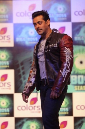 Bollywood actor Salman Khan smiles during a press conference in Mumbai, India