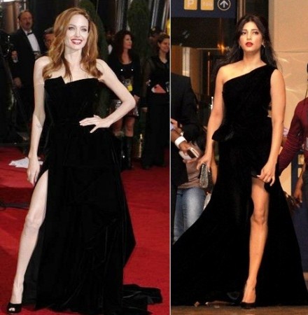 Hollywood actress Angelina Jolie at Oscar awards 2012 (L), Indian actress Shruti Hasan at SIIMA awards 2012 (R). Image: Reuters, SIIMA Hollywood actress Angelina Jolie at Oscar awards 2012 (L), Indian actress Shruti Hasan at SIIMA awards 2012 (R). Image: Reuters, SIIMA