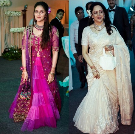 Mother Hema Malini and sister Ahana Deol at Esha and Bharat Takhtani’s reception (Facebook) Esha Deol and Bharat Takhtani’s reception
