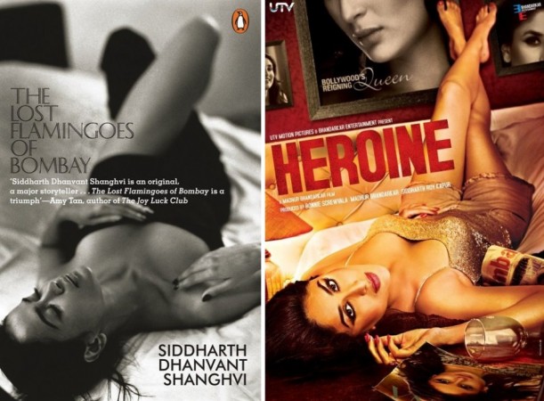 (L) The cover of Siddharth Dhanvant Sanghvi’s book “The Lost Flamingoes of Bombay.” (R) "Heroine's" first poster.