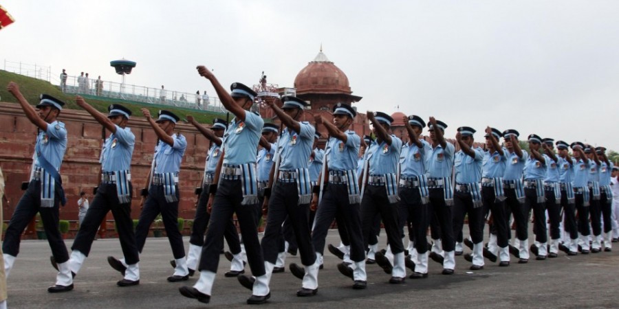 Air Force marching contingent during the Independence day rehearsal, at Red Fort, in Delhi on August 13, 2012. Courtesy: PIB Air Force marching contingent