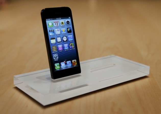 The Apple iPhone 5 is displayed after its introduction during the company's media event in San Francisco on Thursday.