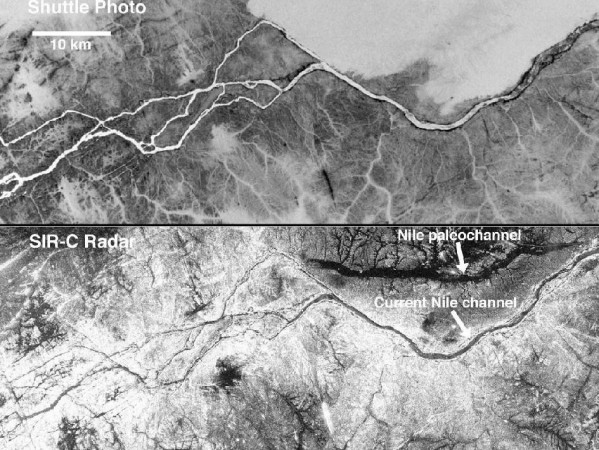 These two gray-scale images from NASA’s Space Shuttle show part of the Nile River, near the Fourth Cataract in Sudan. Image credit: NASA/JPL-Caltech Miniature Version of Nile River on Saturn's Moon Titan
