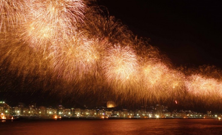 Fireworks explode above Copacabana beach in Rio de Janeiro Fireworks explode above Copacabana beach in Rio de Janeiro