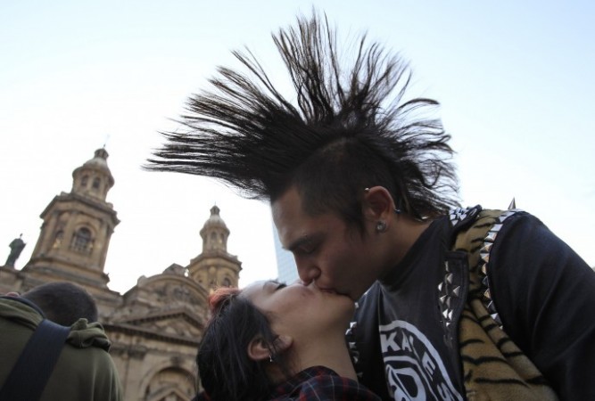 An Indian couple kissing