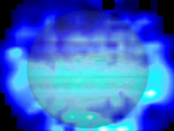 This map shows the distribution of water in the stratosphere of Jupiter as measured with the Herschel space observatory.